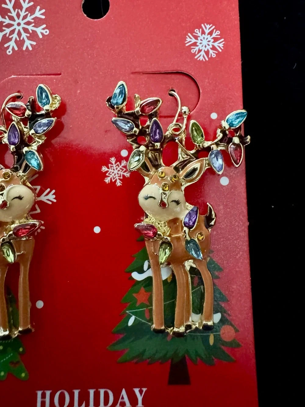 Multicolor Rhinestone Reindeer Holiday Earrings